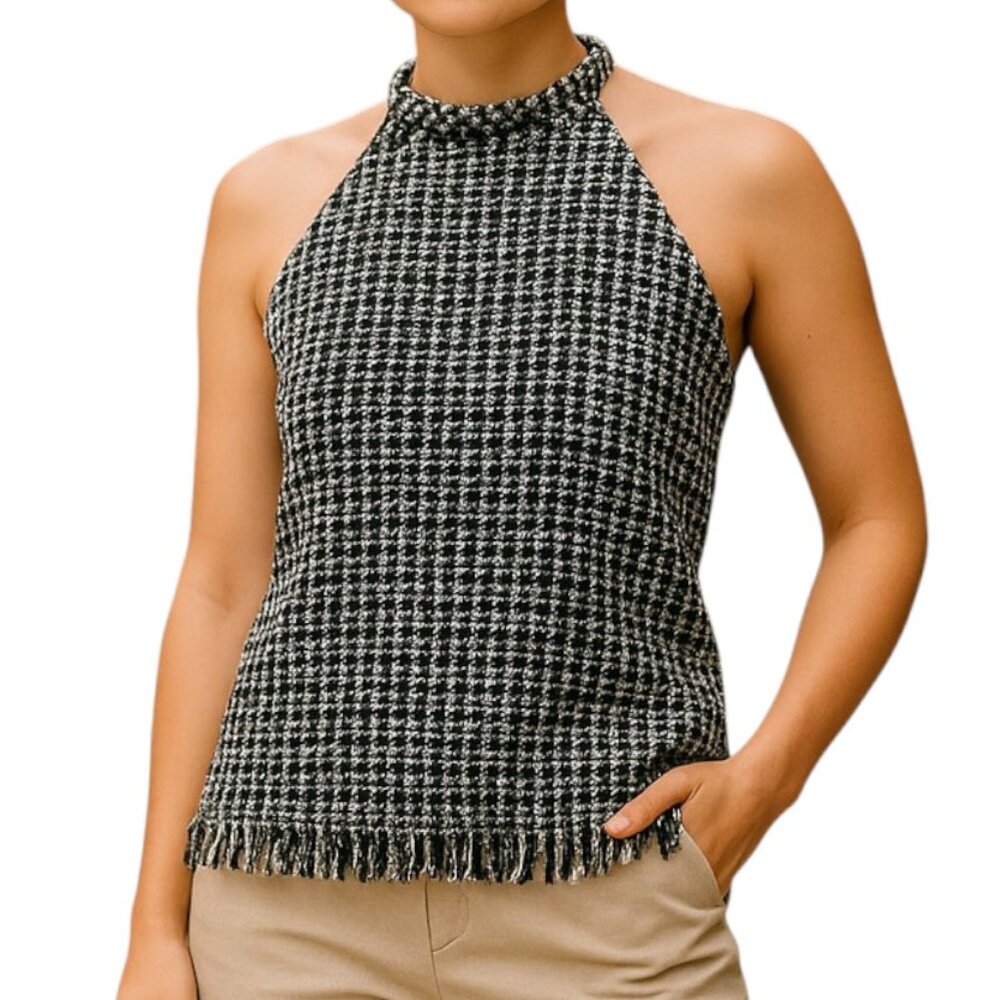 The Impeccable Pig Black and White Tweed Woven Tank Women's Size S